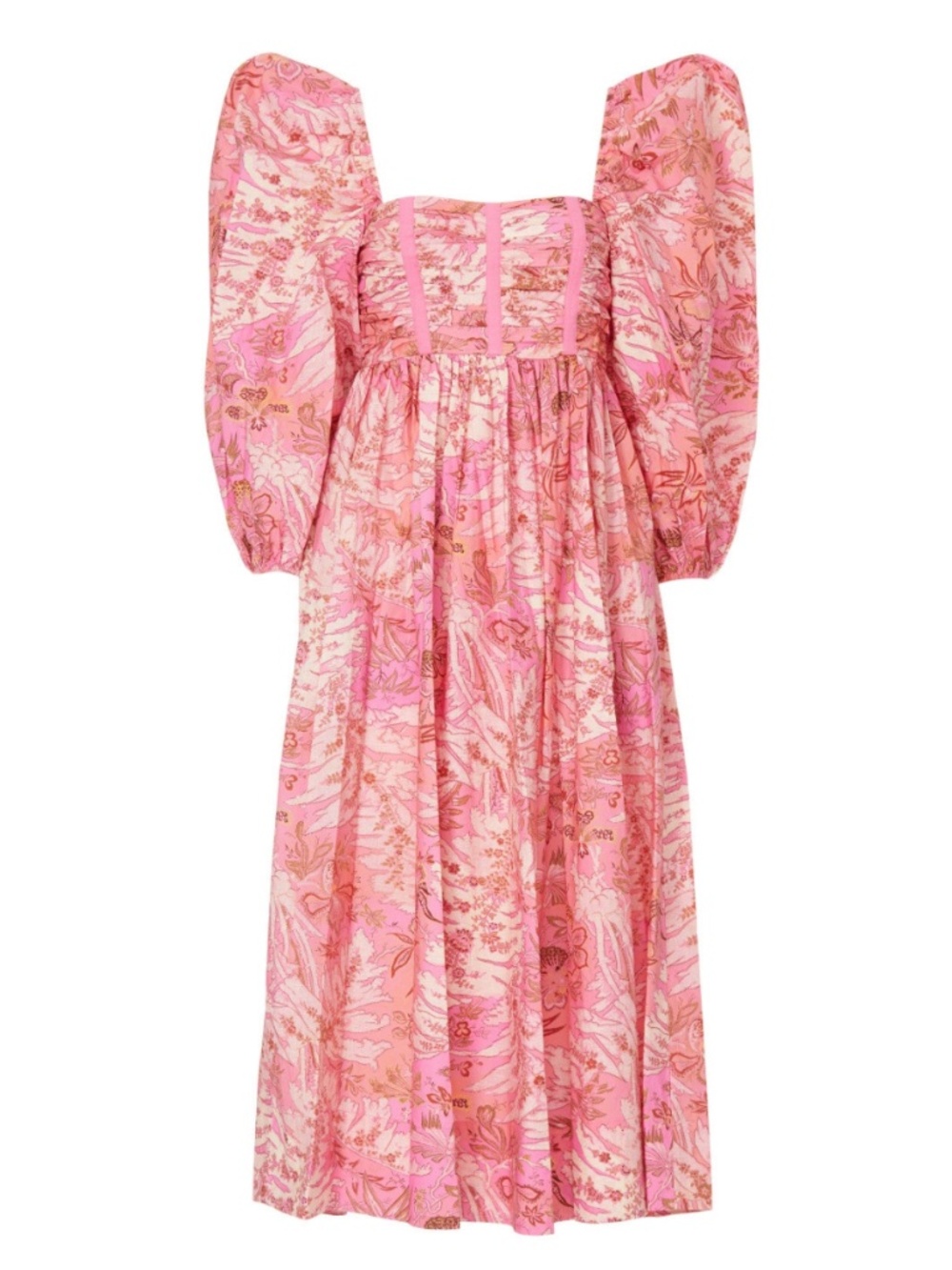 Ulla Johnson Leilani Floral Dress Camellia Pink Puff Sleeve Midi - Size 0